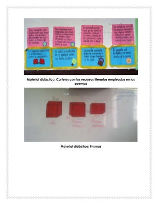 Material didáctico: Carteles con los recursos literarios empleados en los
poemas
Material didáctico: Prismas
 