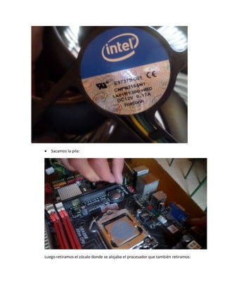  Sacamos la pila: 
Luego retiramos el zócalo donde se alojaba el procesador que también retiramos:  