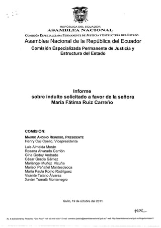 Informe desfavorable: Solicitud de Indulto a María Fátima Ruiz Carreño