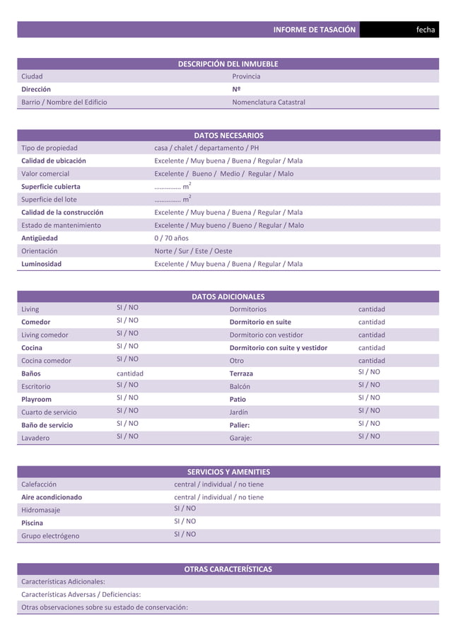 Modelo Planilla de Tasación por Método Ventas Comparadas PDF Modelo Planilla de Tasación por Método Ventas Comparadas PDF
