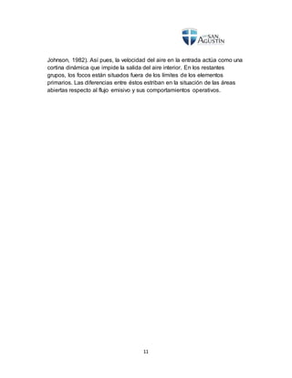 11
Johnson, 1982). Así pues, la velocidad del aire en la entrada actúa como una
cortina dinámica que impide la salida del aire interior. En los restantes
grupos, los focos están situados fuera de los límites de los elementos
primarios. Las diferencias entre éstos estriban en la situación de las áreas
abiertas respecto al flujo emisivo y sus comportamientos operativos.
 