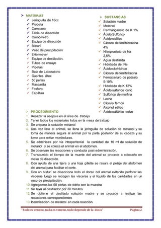 “Todo es veneno, nada es veneno, todo depende de la dosis” Página2
MATERIALES
Jeringuilla de 10cc
Probeta
Campana
Tabla de...