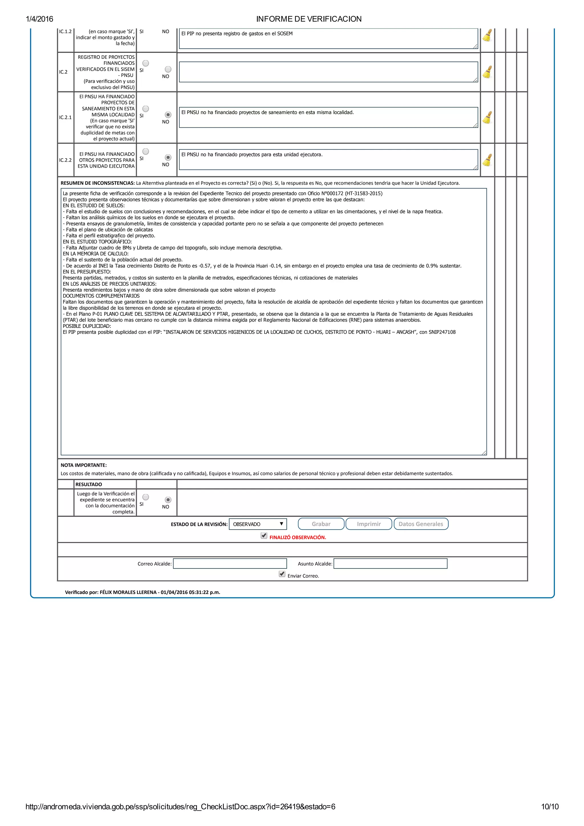 Informe de verificacion | PDF