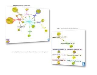 Gráfico 3. Relaciones entre los países líderes




                                                                                             Gráfico 4. Relaciones entre las principales instituciones




Fuente: Base de datos Scopus, consultada el 17 octubre de 2012, procesada en Vantage Point
 