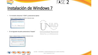 Instalación de Windows 7
• Y en tamaño colocamos “10240” y presionamos aplicar.
Imagen 8: Instalación Windows. (27/10/2016). Elaboración propia
• En el siguiente recuadro presionamos “Aceptar”
Imagen 9: Instalación Windows. (27/10/2016). Elaboración propia
103380 - ENSAMBLE Y MANTENIMIENTO DE COMPUTADORES
Fase: Evaluación Final
 