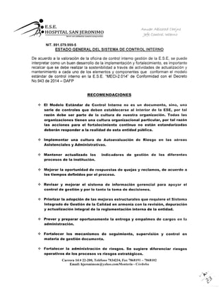 Informe ejecutivo cuatrimestral del sistema de control de interno | PDF