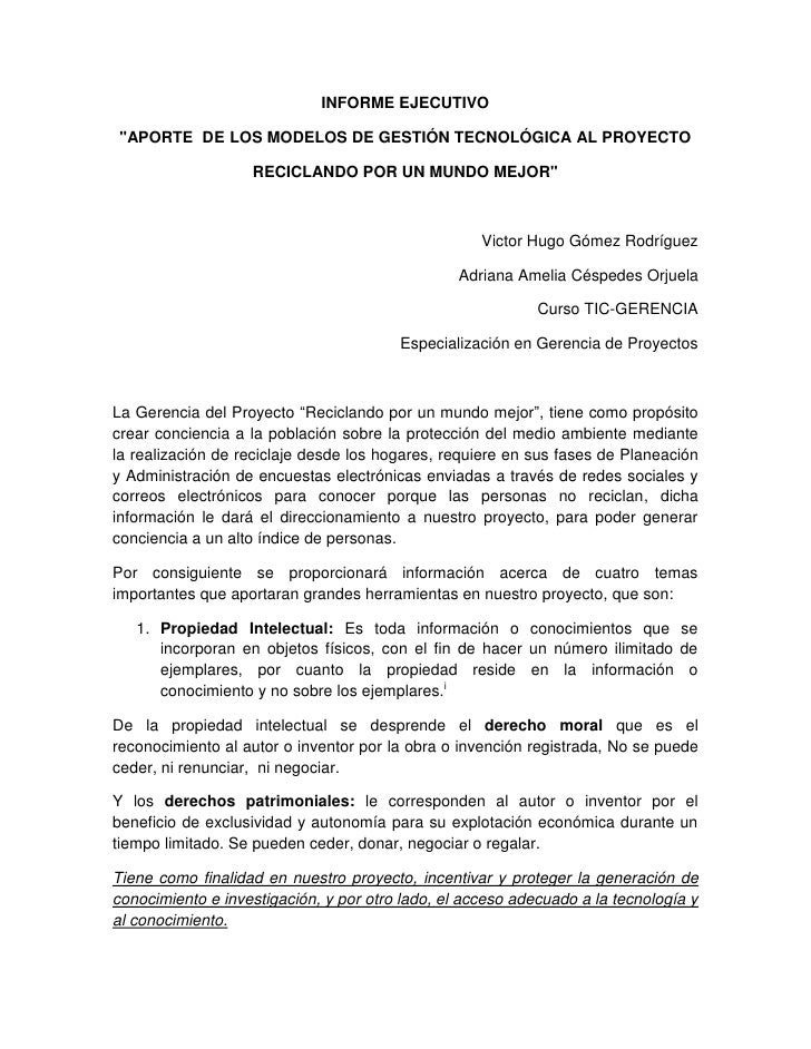 ejemplo de un informe ejecutivo corto