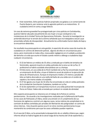 Informe ejercicio DDHH en Bolivia 2014