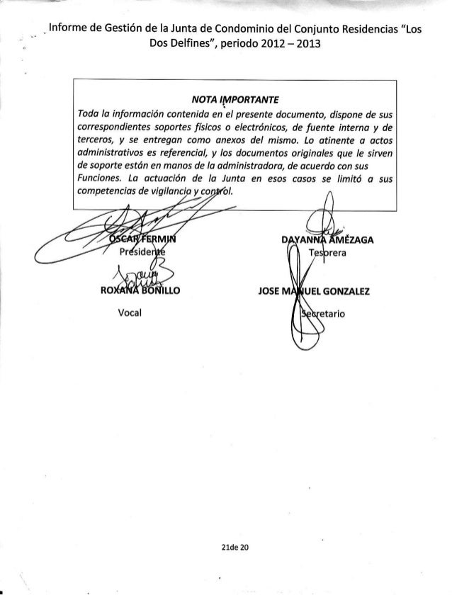 Informe Entrega Junta de Condominio 2013 2014