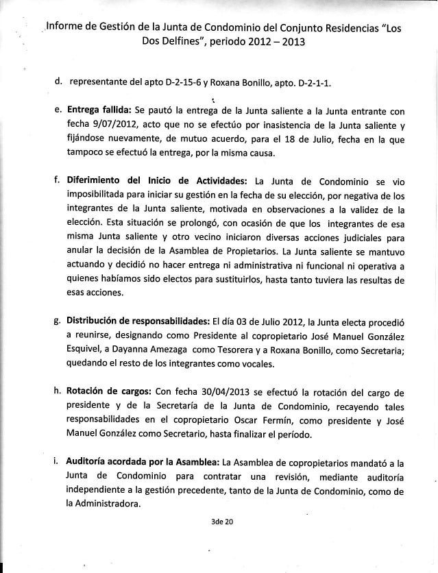 Informe Entrega Junta de Condominio 2013 2014