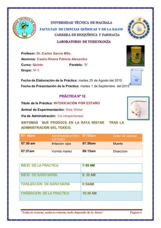 “Todo es veneno, nada es veneno, todo depende de la dosis” Página1
Profesor: Dr. Carlos García MSc.
Alumnos: Castro Rivera...