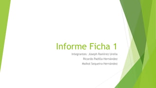 Informe Ficha 1
Integrantes: Joseph Ramírez Ureña
Ricardo Padilla Hernández
Maikol Sequeira Hernández
 