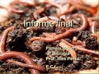 InformeInforme finalfinal
Pamela BrumPamela Brum
3º Biología3º Biología
Prof: Inés PérezProf: Inés Pérez
E.C.I
 