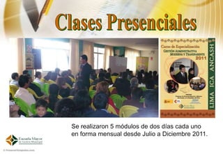 Se realizaron 5 módulos de dos días cada uno
en forma mensual desde Julio a Diciembre 2011.
 