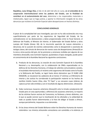 Informe final de la comisión especial de la Asamblea Nacional que estudió la desaparición de los mineros de Tumeremo 