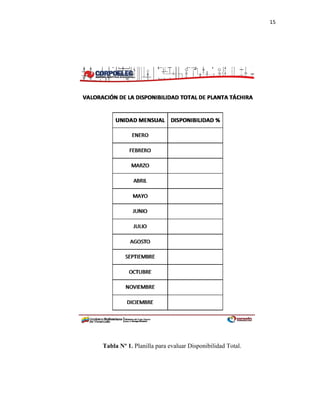 15
Tabla Nº 1. Planilla para evaluar Disponibilidad Total.
 
