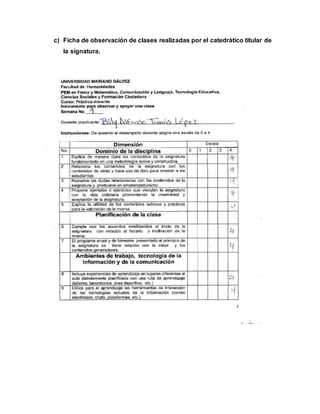 c) Ficha de observación de clases realizadas por el catedrático titular de
la signatura.
 