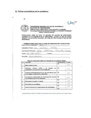 b) Fichas anecdóticas de la auxiliatura
 