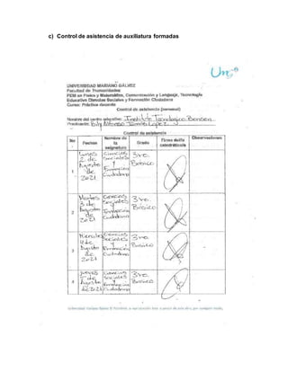 c) Control de asistencia de auxiliatura formadas
 