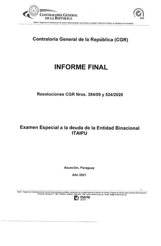 Informe Final 349/09 y 524/20 de Itaipu Binacional