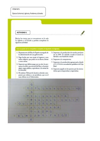 ITEM Nº1
Época Colonial, Iglesia,Poderes yEstado
ACTIVIDAD 1
 