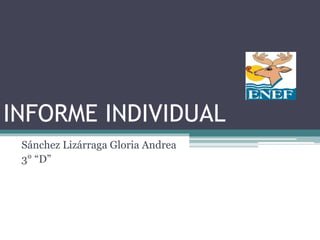 INFORME INDIVIDUAL
Sánchez Lizárraga Gloria Andrea
3° “D”
 