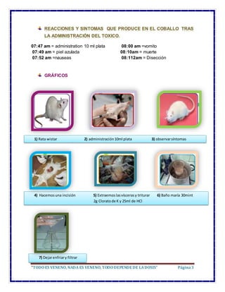 “TODO ES VENENO, NADA ES VENENO, TODO DEPENDE DE LADOSIS” Página3
07:47 am = administration 10 ml plata 08:00 am =vomito
0...