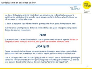 Participación en acciones online.




   Los datos de la página anterior nos indican que actualmente en España el grueso d...