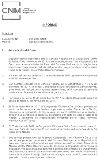 CNM: Informe de Guido Aguila sobre denuncia contra Pablo Sánchez