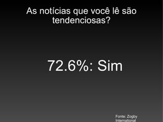 As notícias que você lê são tendenciosas? 72.6%: Sim Fonte: Zogby International 
