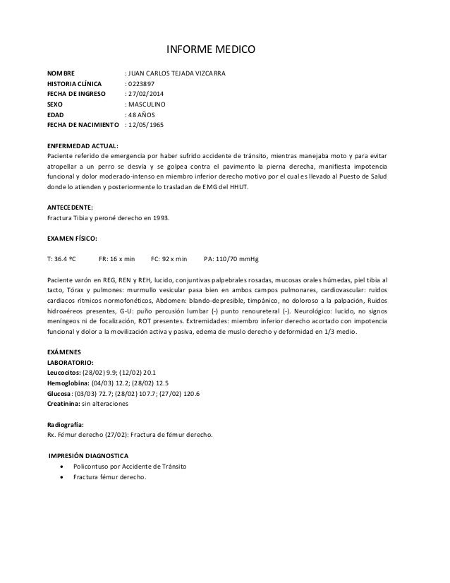 Informe medico juan carlos tejada vizcarra Informe medico juan carlos tejada vizcarra