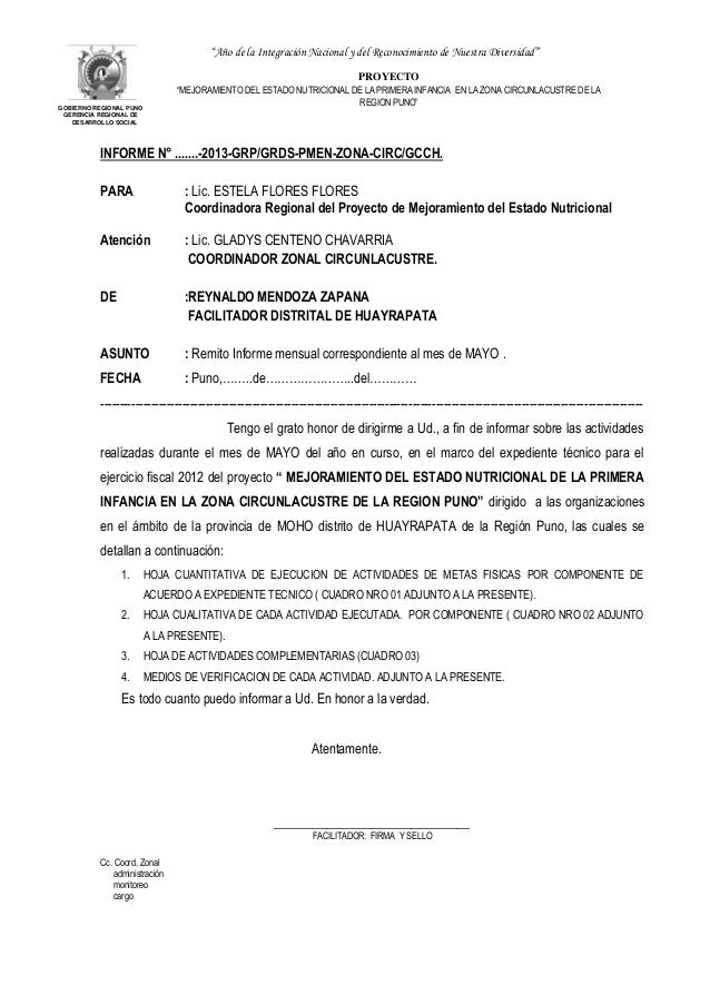 Informe mensual de actividades circunlacustre
