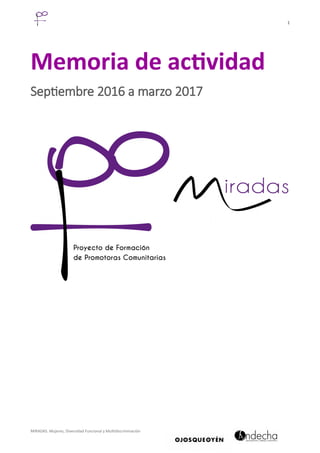1
Memoria de actividad
Septiembre 2016 a marzo 2017
MIRADAS. Mujeres, Diversidad Funcional y Multidiscriminación
 