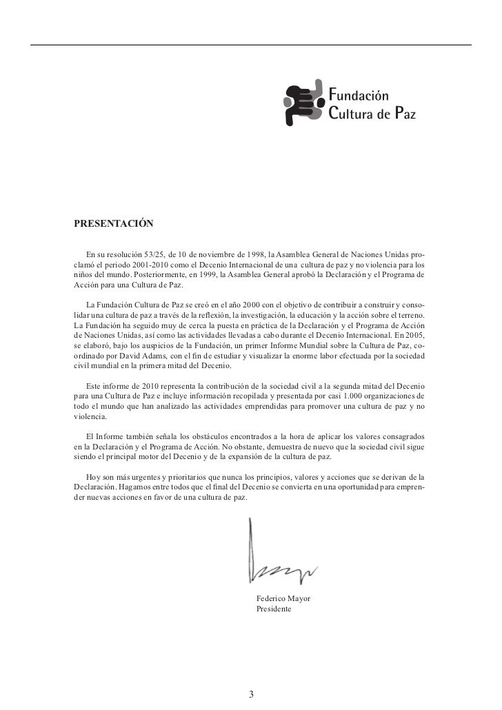 Informe mundial de cultura de paz 2001 2010