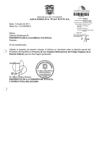 Proyecto de Ley Orgánica Reformatoria del Código orgánico de la Función Judicial.
