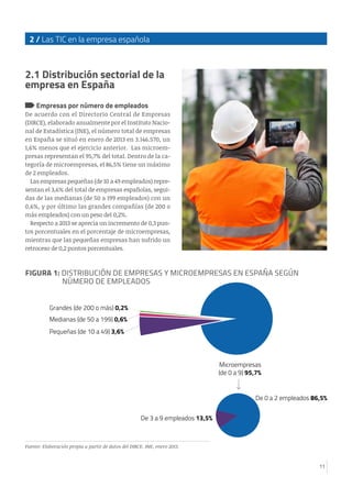 11
2 / Las TIC en la empresa española
2.1 Distribución sectorial de la
empresa en España
Empresas por número de empleados
...