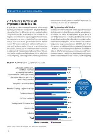 2 / Las TIC en la empresa española
16
2.2 Análisis sectorial de
implantación de las TIC
Al igual que en las anteriores edi...