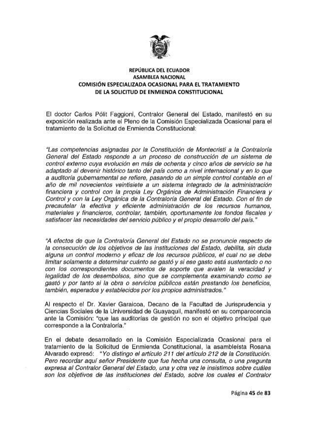 Informe Para Primer Debate De La Solicitud De Enmienda Constitucional
