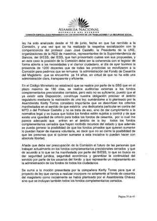 Informe para primer debate del proyecto de ley reformatoria a la ley de seguridad social y a la ley del banco del instituto ecuatoriano de seguridad social, para la administración de los fondos complementarios previsionales cerrado