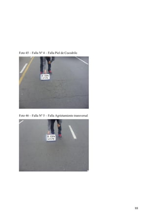 Foto 45 – Falla Nº 4 – Falla Piel de Cocodrilo
Foto 46 – Falla Nº 5 – Falla Agrietamiento transversal
88
 