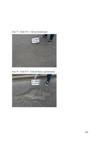 Foto 77 – Falla Nº 4 – Falla de hundimiento
Foto 78 – Falla Nº 5 – Falla de Hueco, agrietamiento
104
 