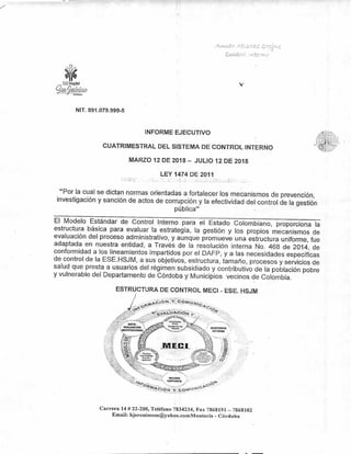 Informe pormenorizado del sistema de control interno E.S.E.HOSPITAL SAN ...
