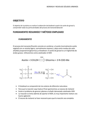Obtención de Biodiesel