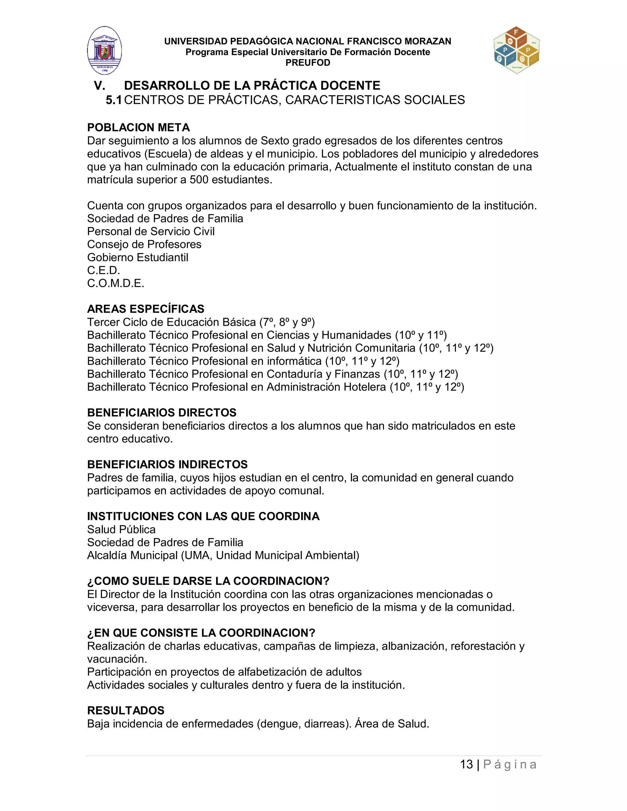 Informe practica docente UPNFM | PDF