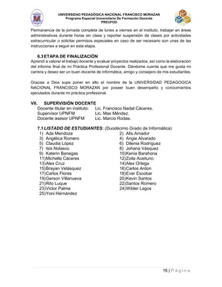 Informe practica docente UPNFM | PDF