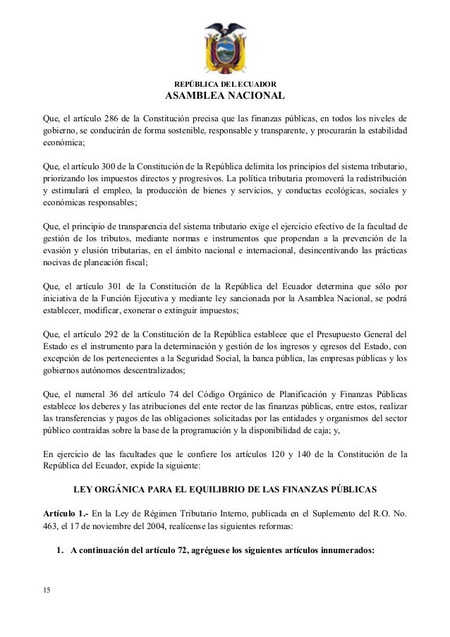 INFORME PRIMER DEBATE DE LA LEY DE EQUILIBRIO DE LAS 