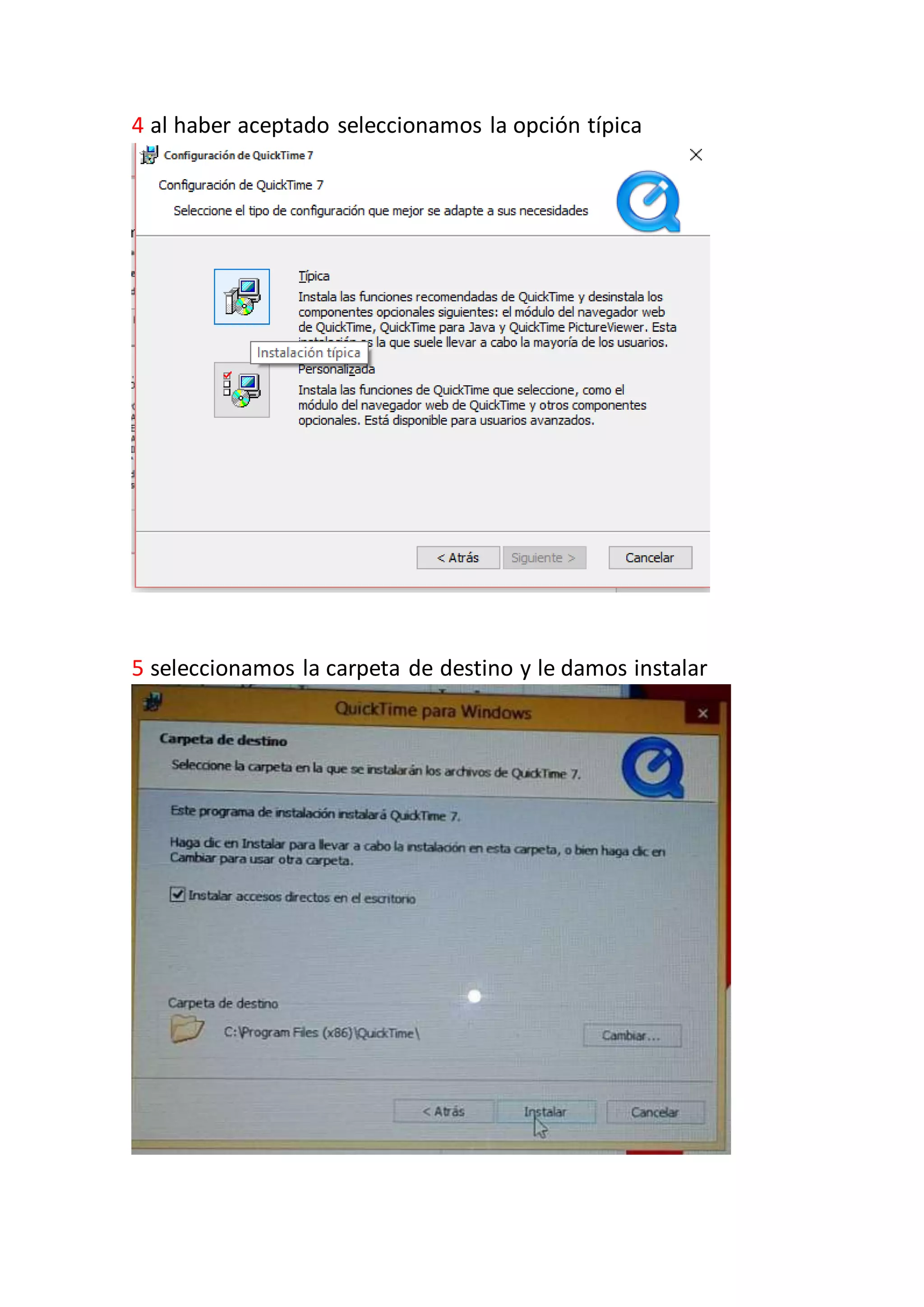 4 al haber aceptado seleccionamos la opción típica
5 seleccionamos la carpeta de destino y le damos instalar
 
