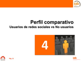 Perfil comparativo
Usuarios de redes sociales vs No usuarios
4
Pág. 11
 