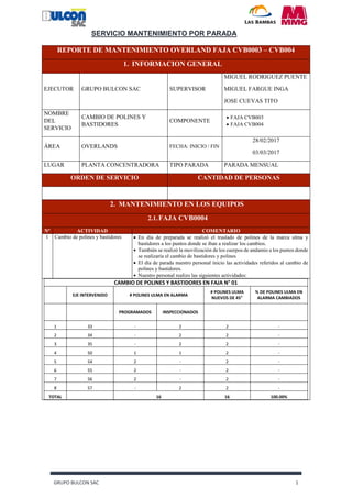 Informe reemplazo de bastidores y polines 4400152853 | PDF