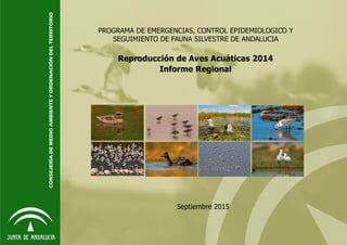 PROGRAMA DE EMERGENCIAS, CONTROL EPIDEMIOLOGICO Y
SEGUIMIENTO DE FAUNA SILVESTRE DE ANDALUCIA
Reproducción de Aves Acuáticas 2014
Informe Regional
Septiembre 2015
 